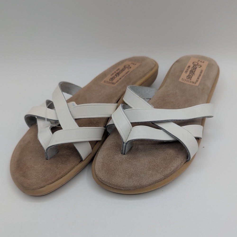 Sensations White Leather Strappy Slide Sandals Made in Italy Flat 508-8 WHT 7M